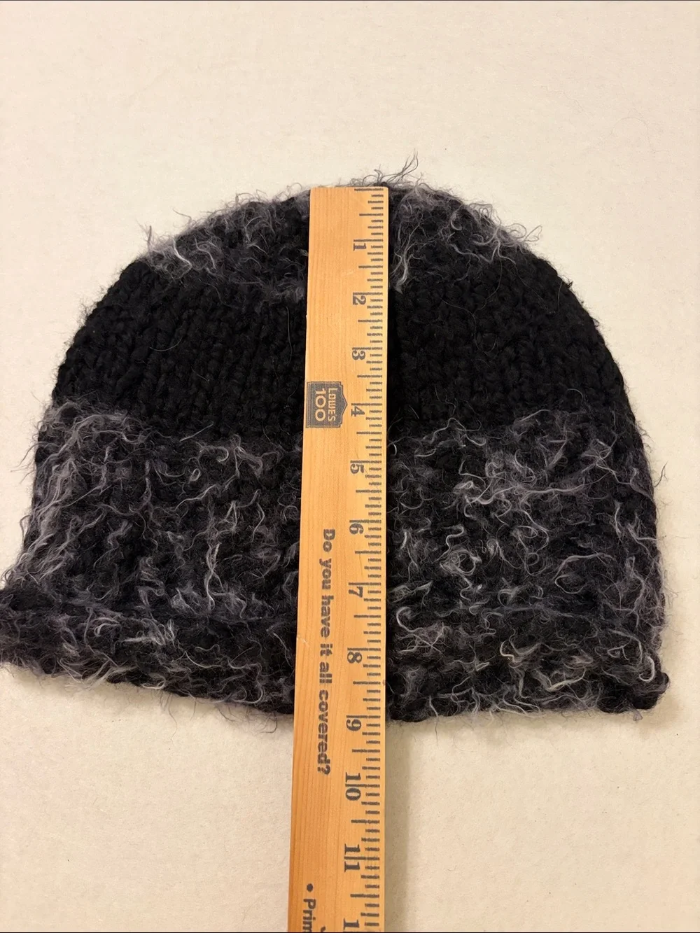Handmade beanie, black and grey yarn